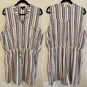 Kelly Renee Women's Romper XL Red & Black Striped Linen Blend Preppy Bohemian